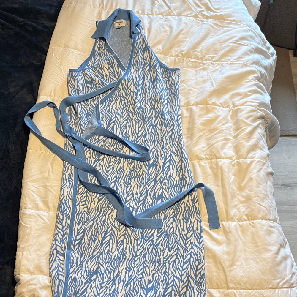 Diane Von Furstenberg Blue and White Midi Dress
